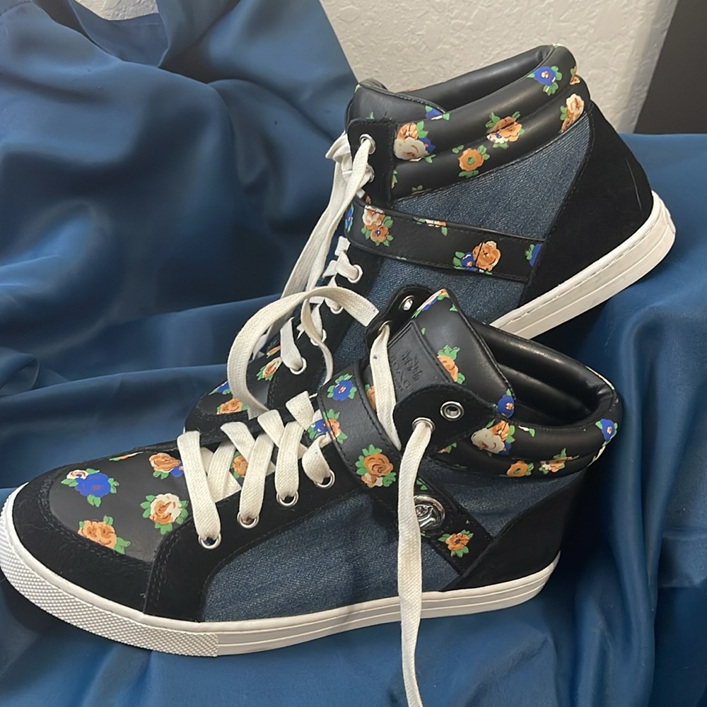 Coach Pembroke Floral Print & Denim High-Top Sneakers